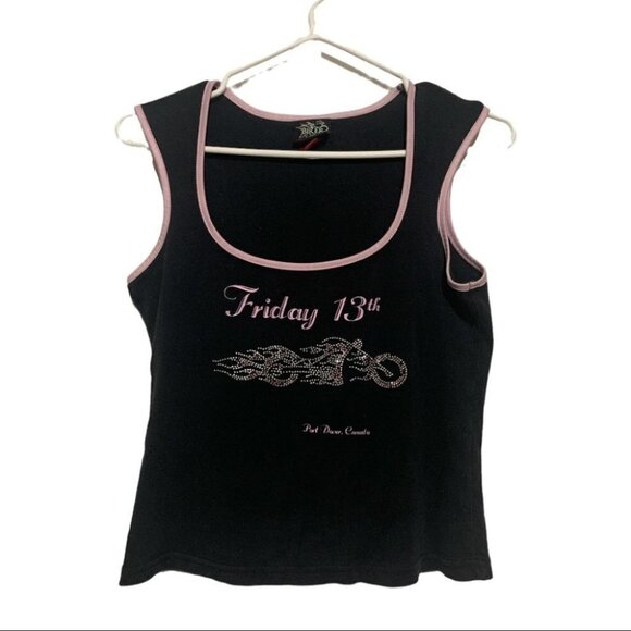 Biker Design Tops - Friday the 13th Port Dover On biker rally tank blinged out Harley graphic